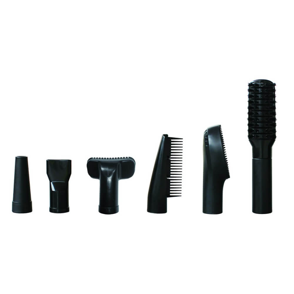 Comes with one 6 ft. long x 1.5” diameter flexible nylon hose and 6 styling nozzles Comes with one 6 ft. long x 1.5” diameter flexible nylon hose and 6 styling nozzles